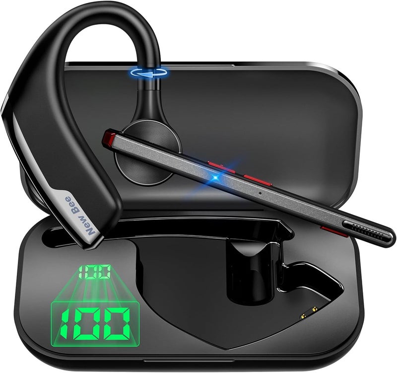 New Bee Bluetooth Headset, Wireless Bluetooth Earpiece for Cellphone with 500mah Charging Case 80h Playtime V5.2 Dual Mic Noise Cancelling Hands-Free Earphones for Office Driver - Image 1